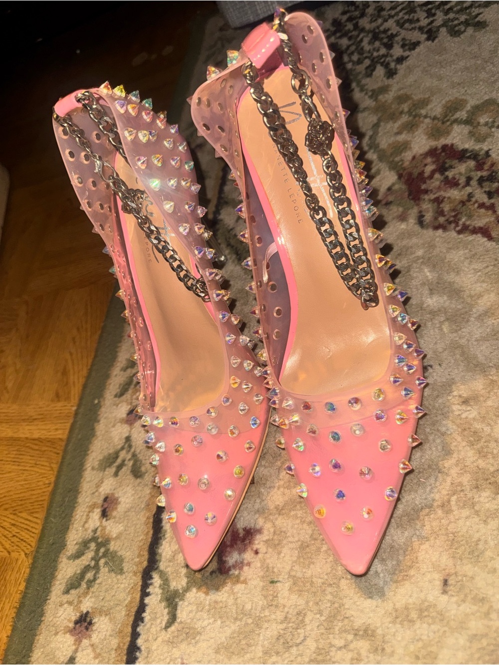 Pink Studded Pointed-Toe High Heels - Women's Fashion Pumps